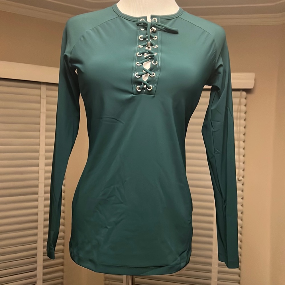 Karla Colletto green Lace-up Swim Shirt (with underwire)